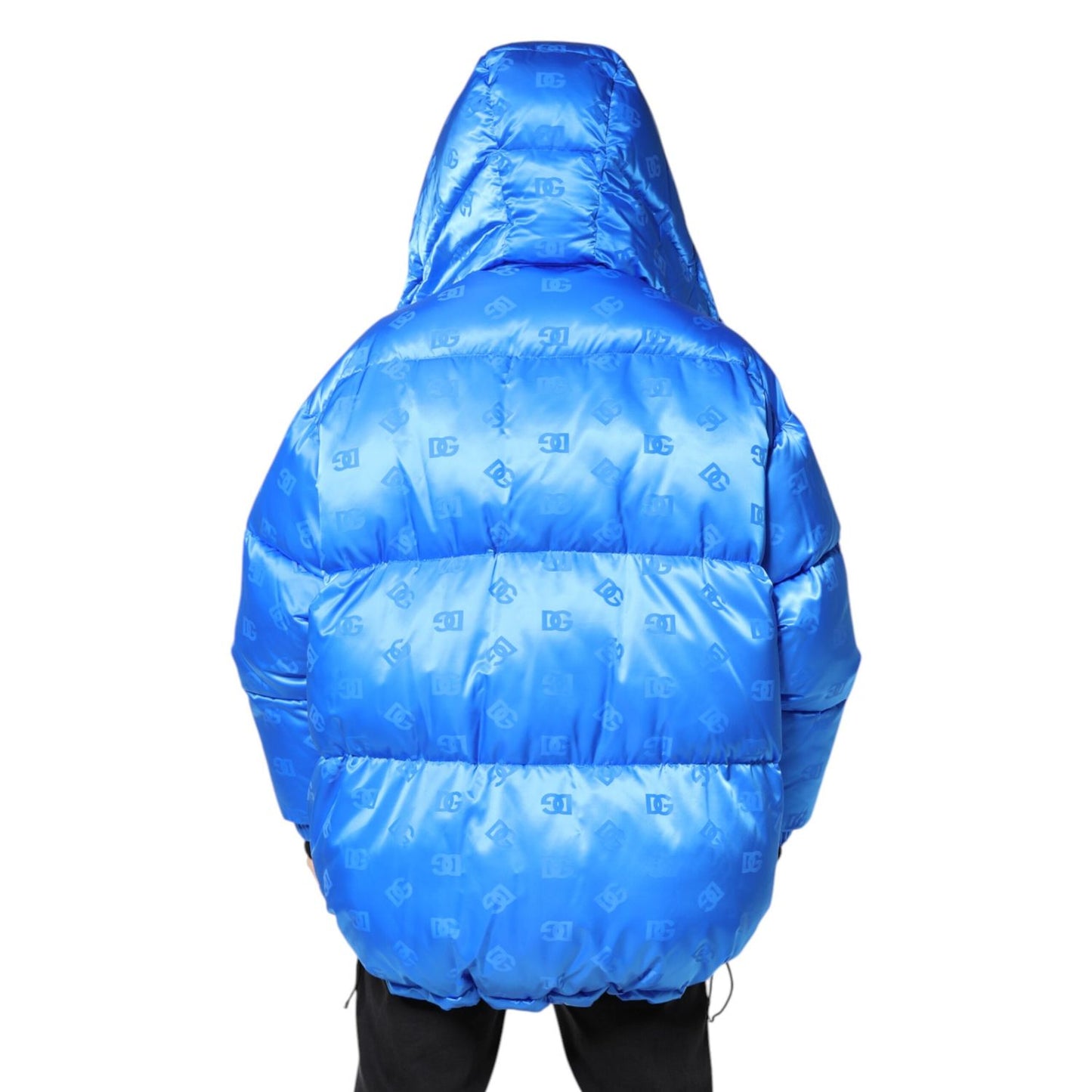 Dolce & Gabbana Blue Logo Full Zip Hooded Quilted Jacket Dolce & Gabbana