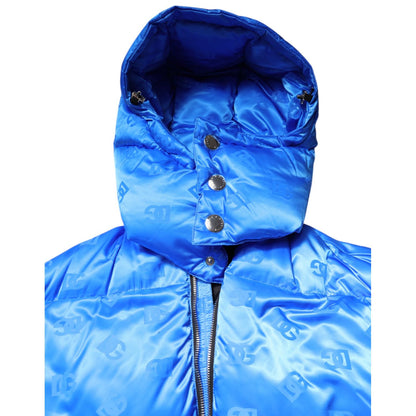 Dolce & Gabbana Blue Logo Full Zip Hooded Quilted Jacket Dolce & Gabbana