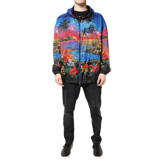 Dolce & Gabbana Multicolor Print Hooded Windbreaker Jacket