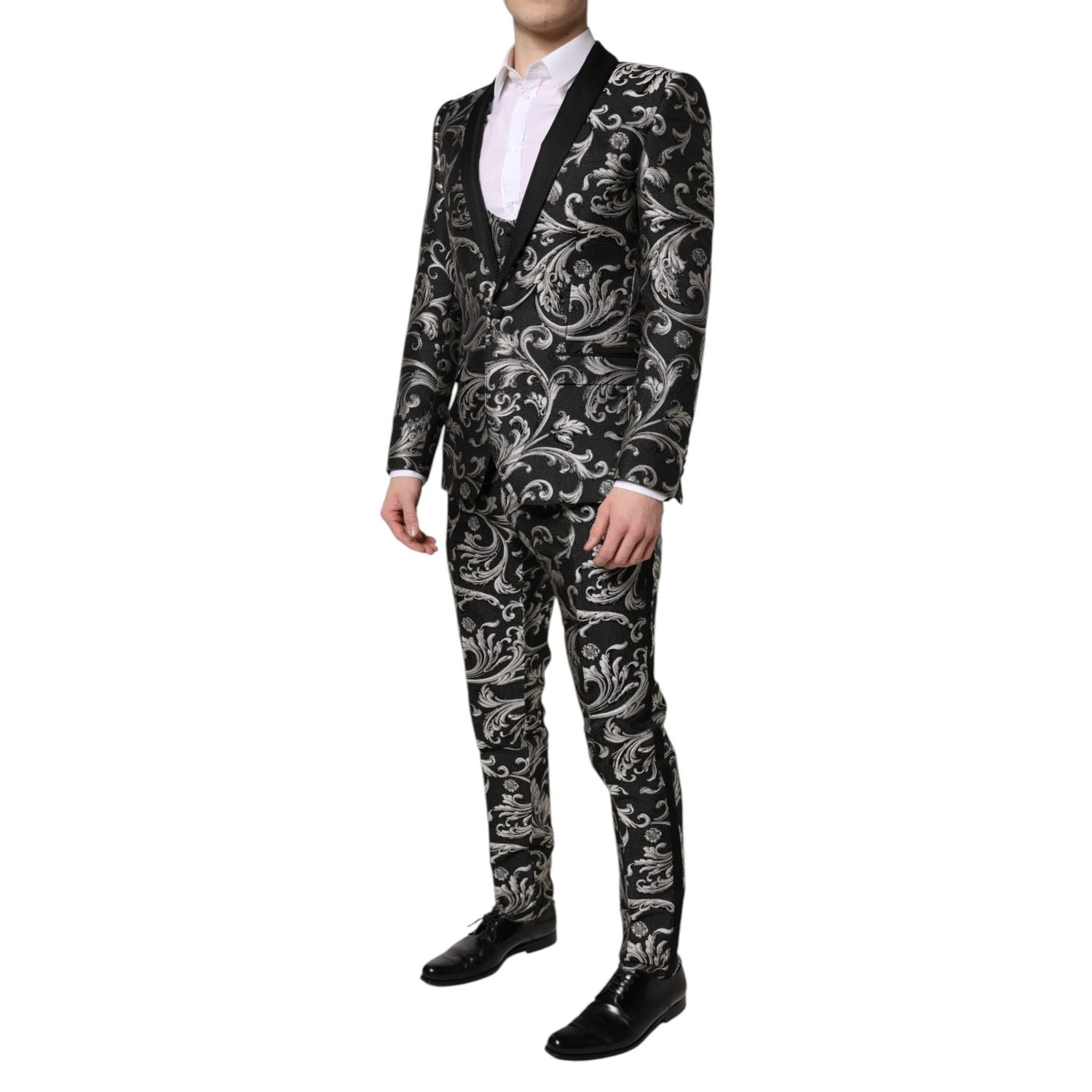 Dolce & Gabbana Black Gray MARTINI Jacquard Men 3 Piece Suit