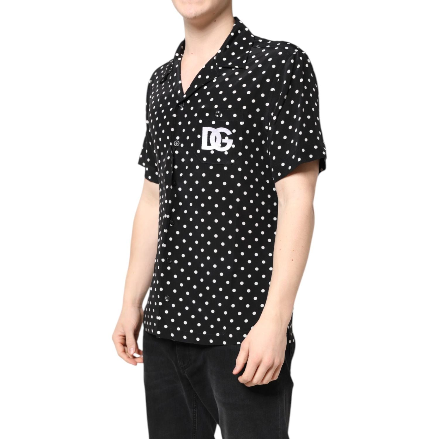 Dolce & Gabbana Black Polka Dot Short Sleeves Casual Shirt