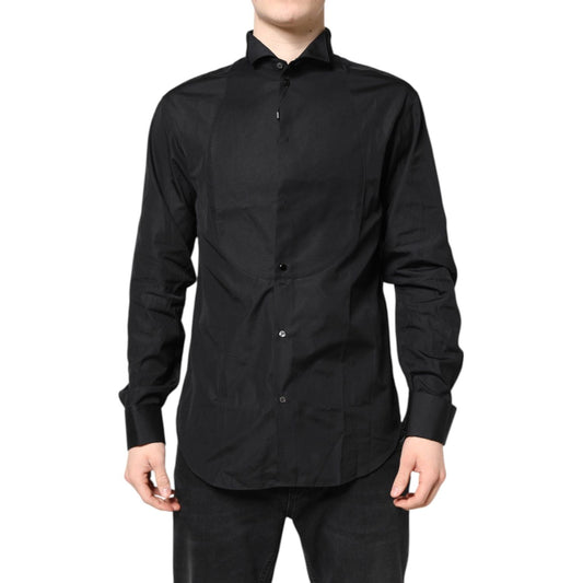 Emporio Armani Black Cotton Long Sleeves Formal Dress Shirt