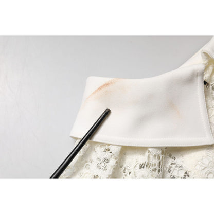 Dolce & Gabbana White Floral Lace Long Sleeves Shift Dress