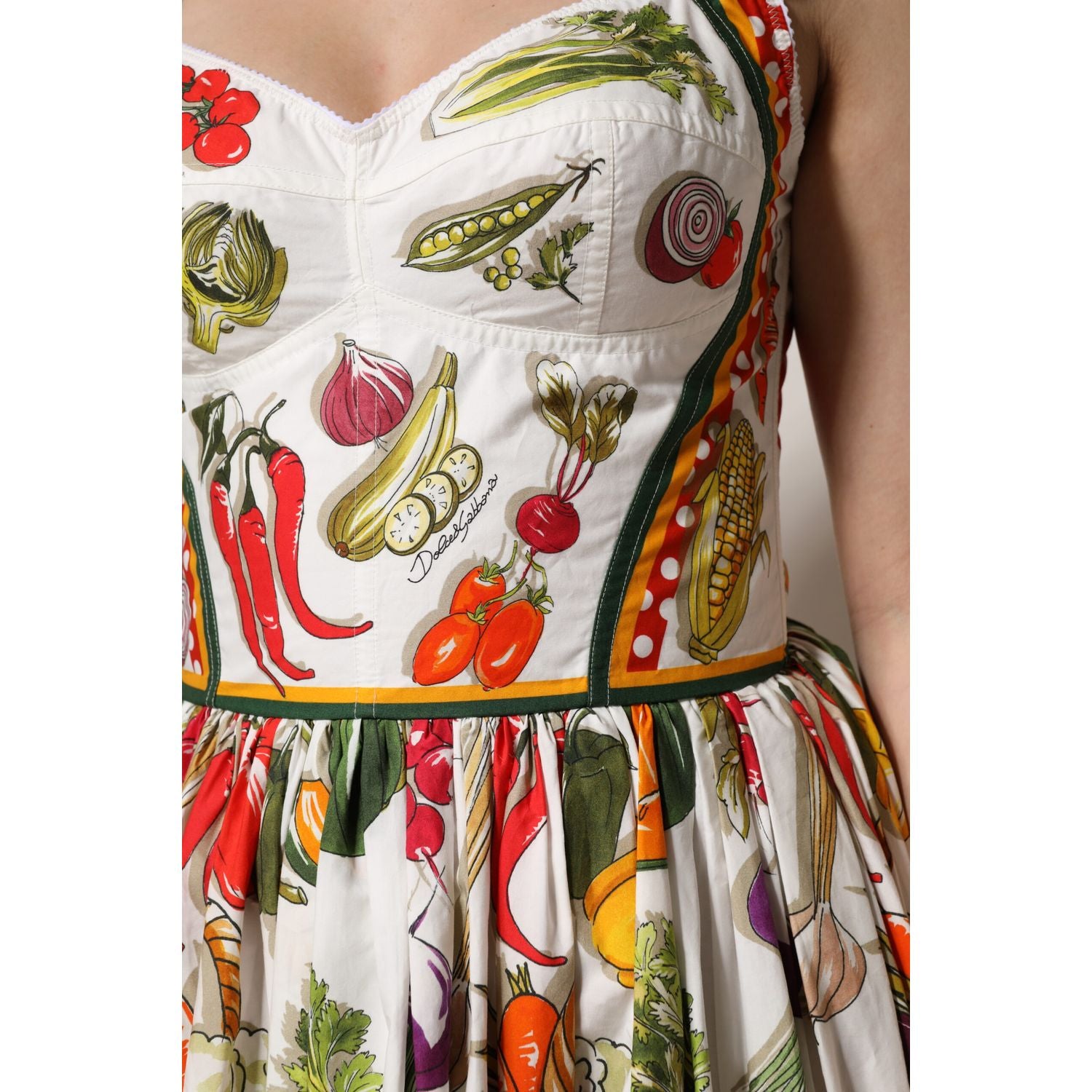 Dolce & Gabbana White Vegetables Sleeveless A-line Midi Dress