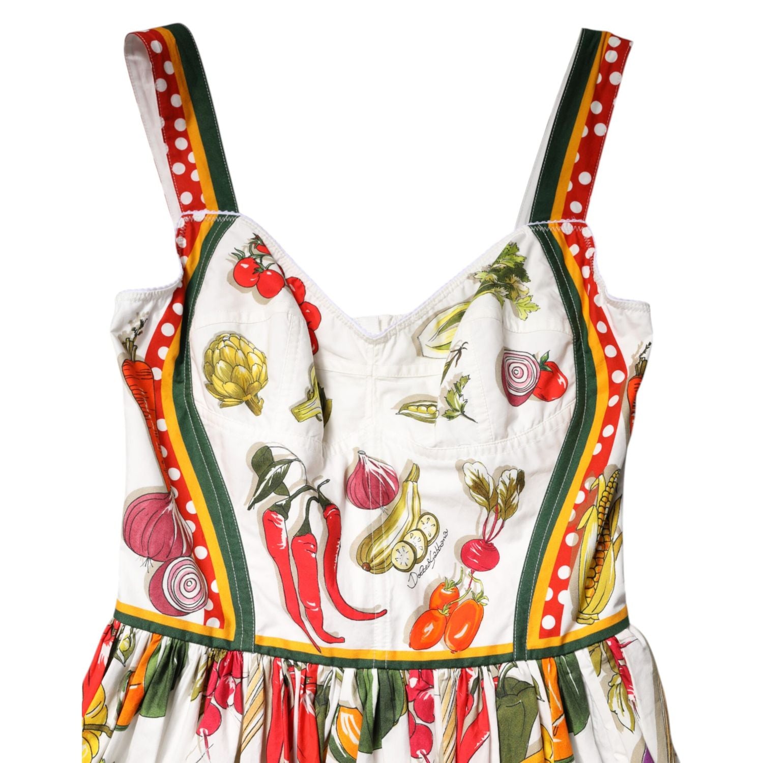 Dolce & Gabbana White Vegetables Sleeveless A-line Midi Dress