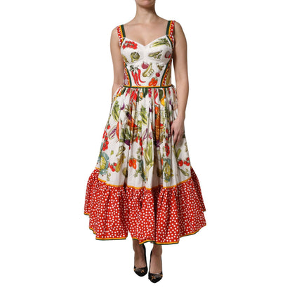 Dolce & Gabbana White Vegetables Sleeveless A-line Dress