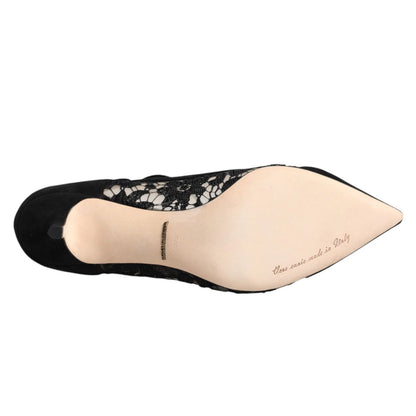 Dolce & Gabbana Black Mary Jane Taormina Lace Pumps Shoes