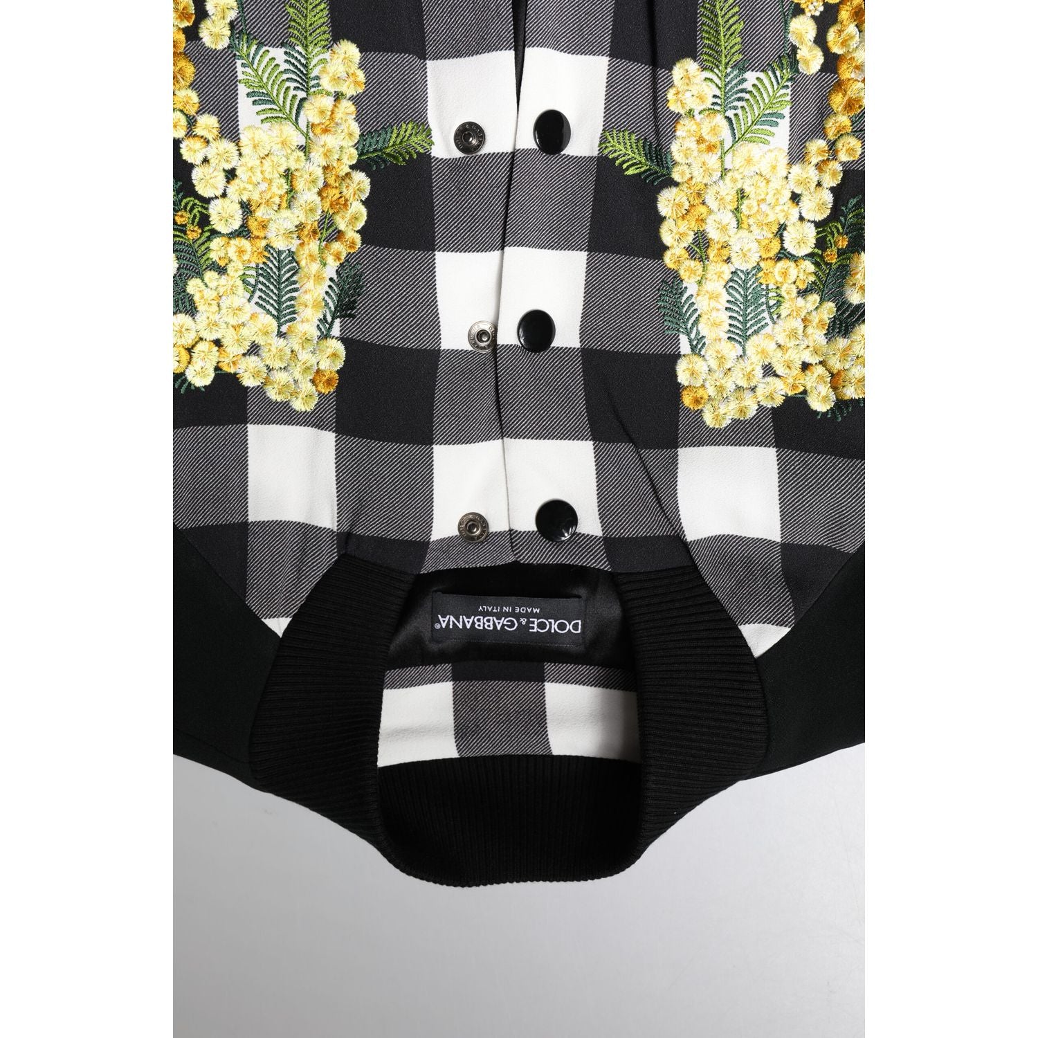 Dolce & Gabbana Black White Check Floral Button Down Jacket