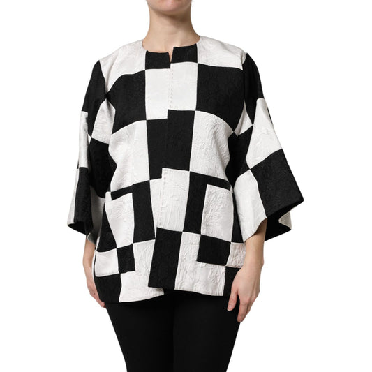 Dolce & Gabbana White Black Patchwork Jacquard Blazer Jacket
