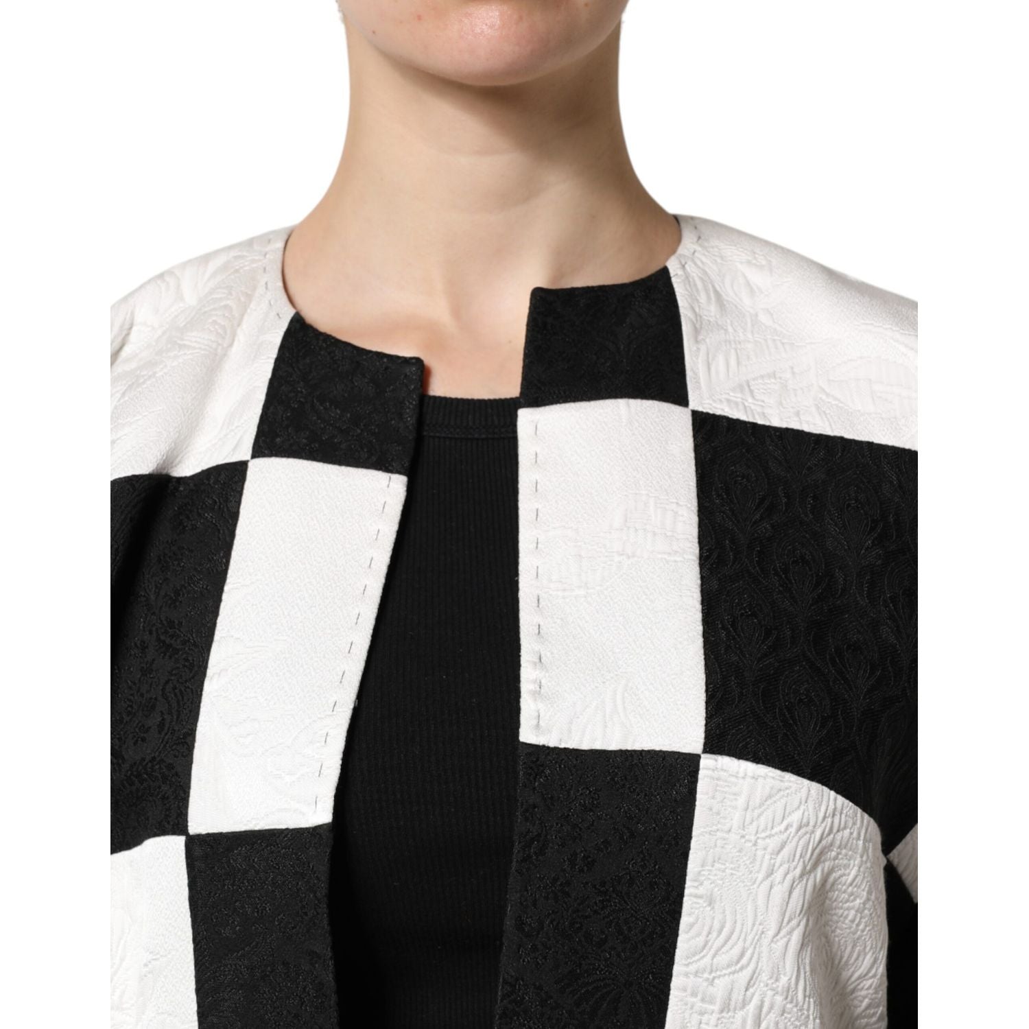 Dolce & Gabbana White Black Patchwork Jacquard Blazer Jacket