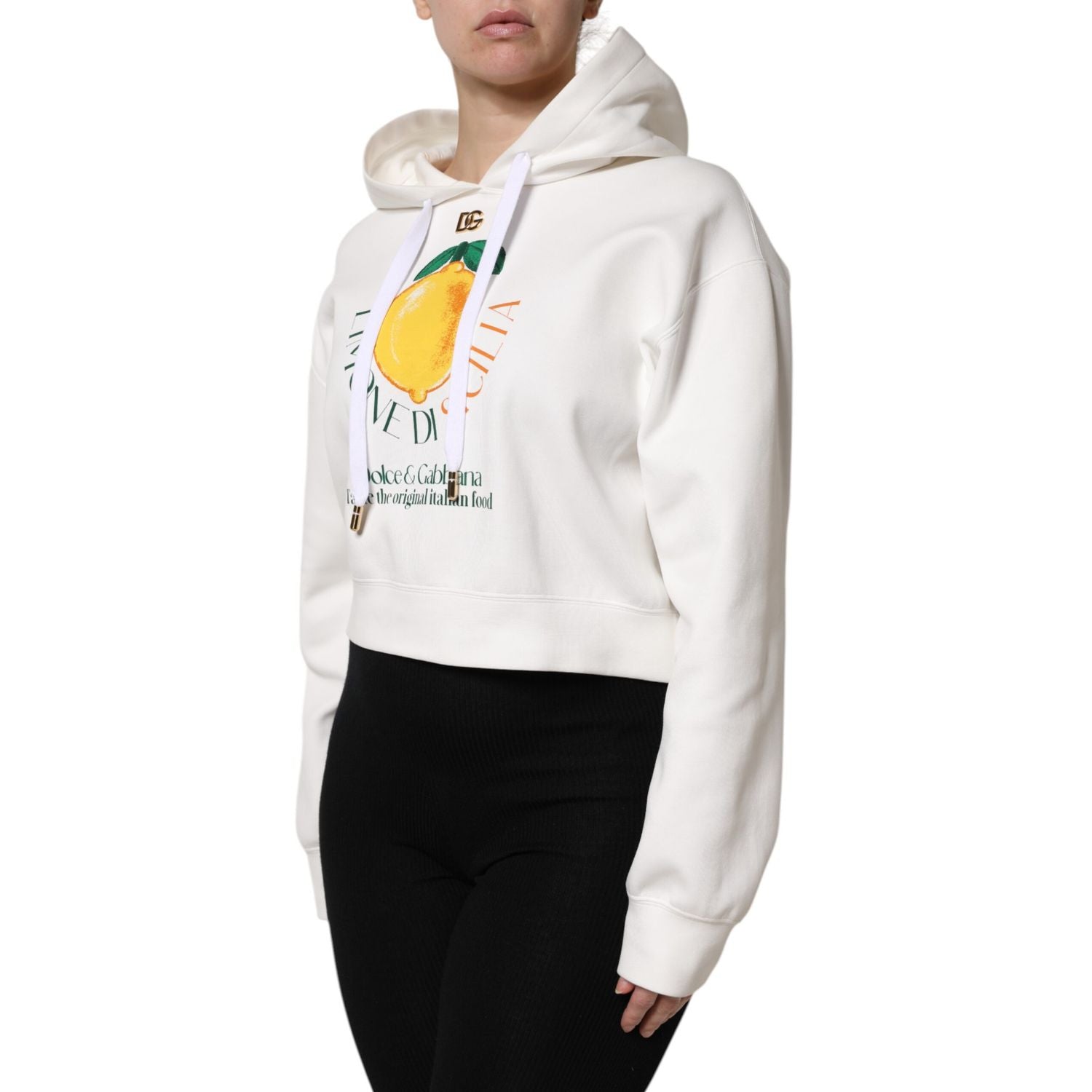 Dolce & Gabbana Ivory Cotton Printed Hooded Pullover Sweater