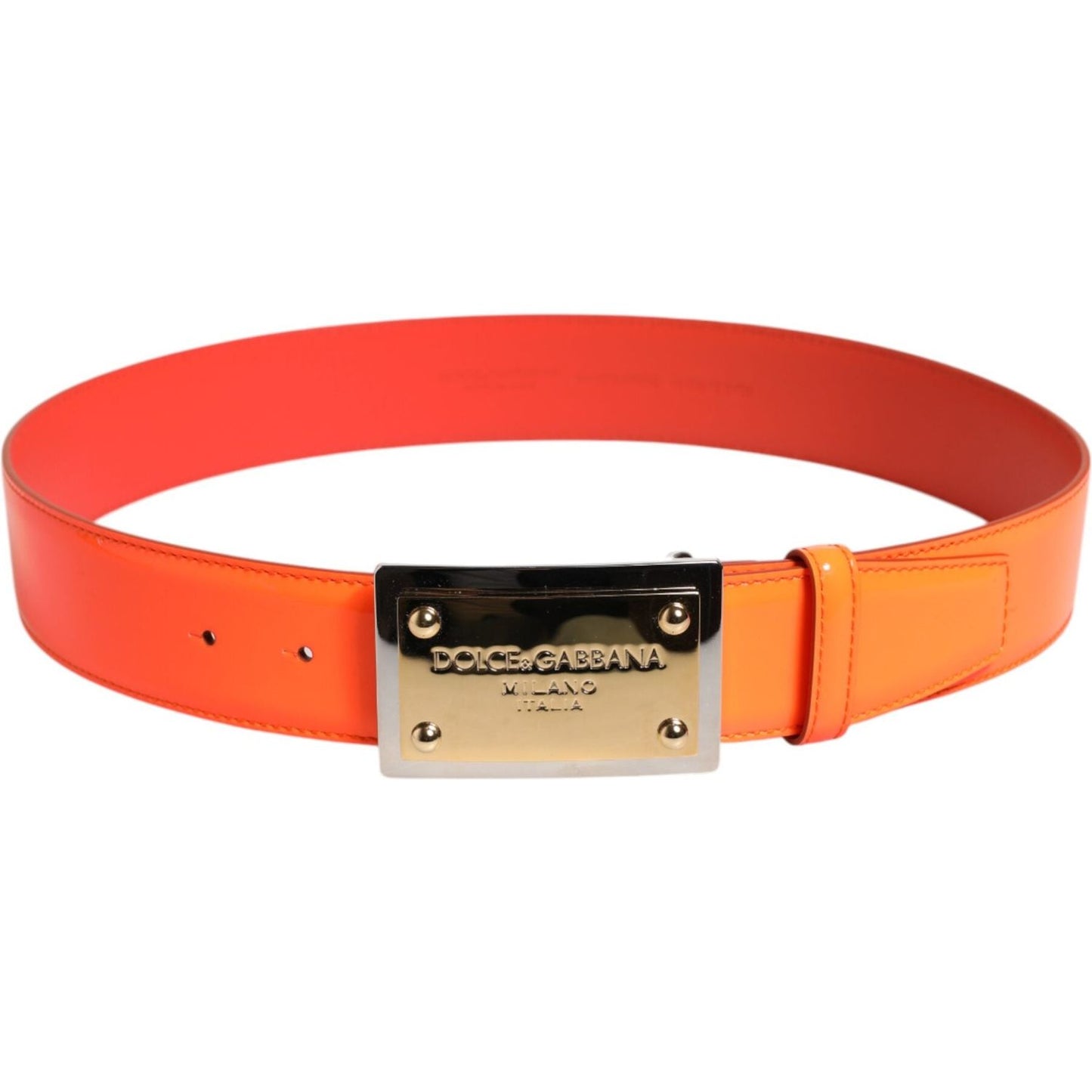 Dolce & Gabbana Orange Gold Tone Metal Logo Buckle Belt