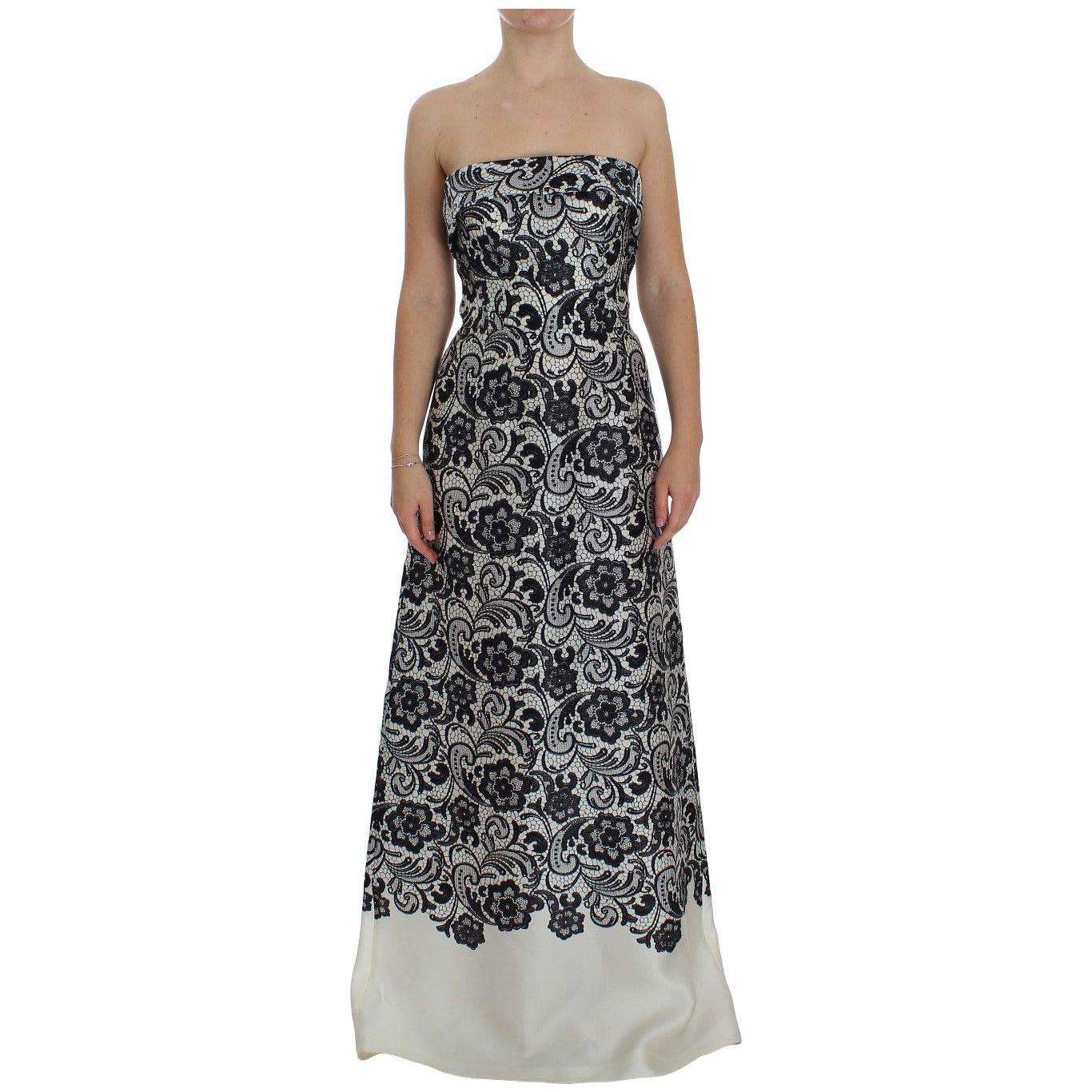 Dolce & Gabbana White Floral Lace Silk Corset Maxi Dress