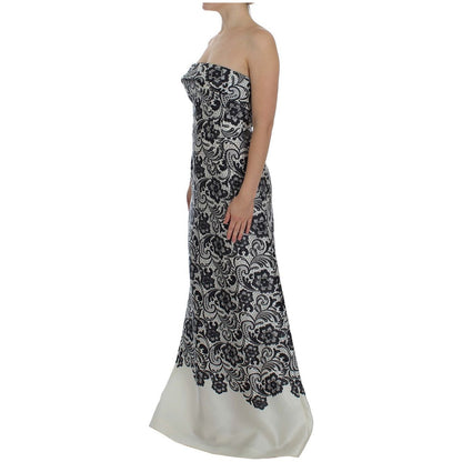 Dolce & Gabbana White Floral Lace Silk Corset Maxi Dress
