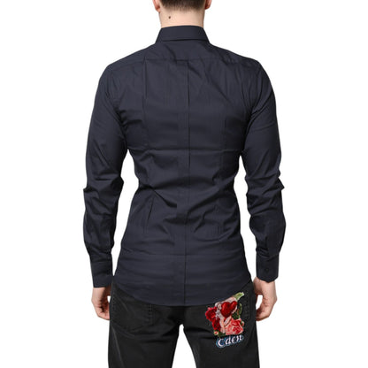 Dolce & Gabbana Dark Blue GOLD Cotton Dress Formal Shirt
