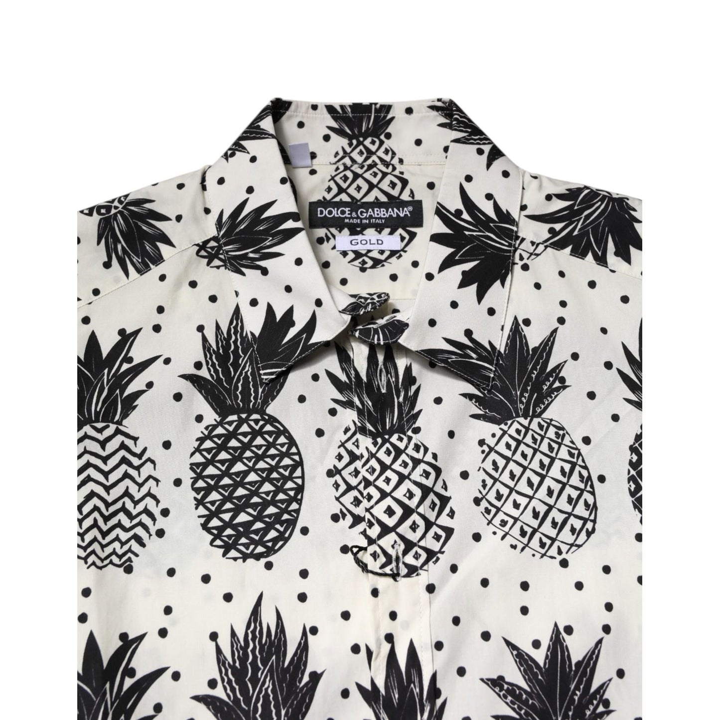 Dolce & Gabbana White Pineapple Print Long Sleeve GOLD Shirt