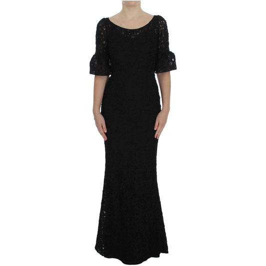 Elegant Black Floral Lace Maxi Dress