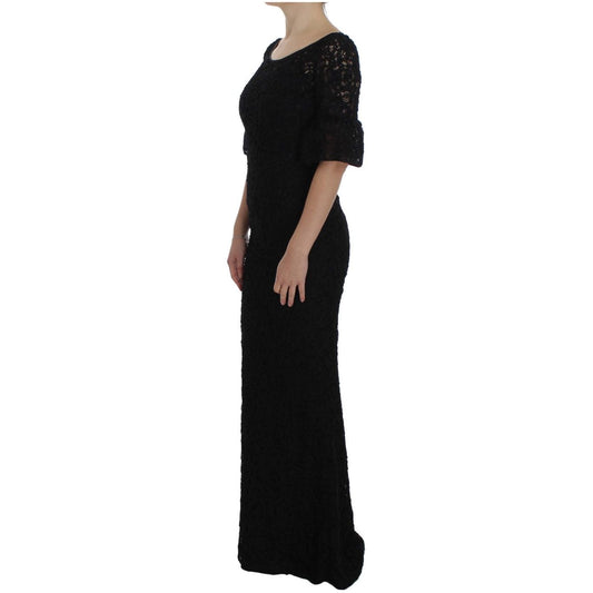 Elegant Black Floral Lace Maxi Dress