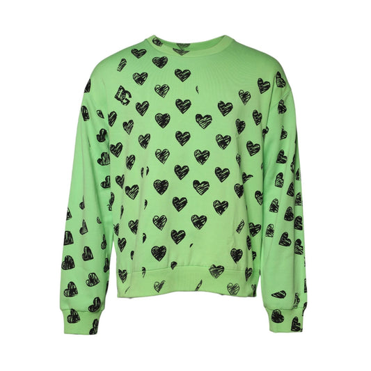 Dolce & Gabbana Green Heart Print Crew Neck Pullover Sweater