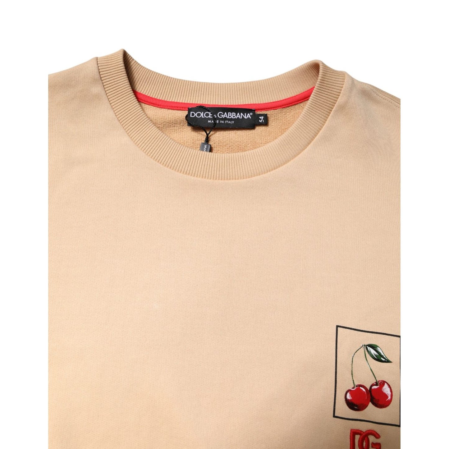 Dolce & Gabbana Beige Cherry Print Crew Neck Pullover Sweater