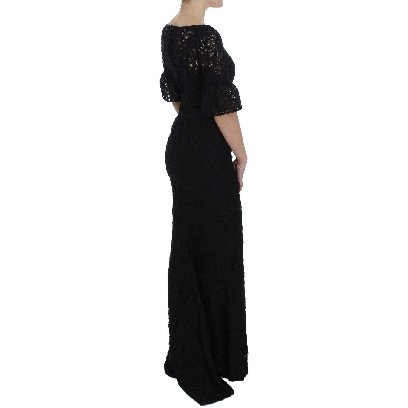 Dolce & Gabbana Black Floral Lace Long Bodycon Maxi Dress Dolce & Gabbana