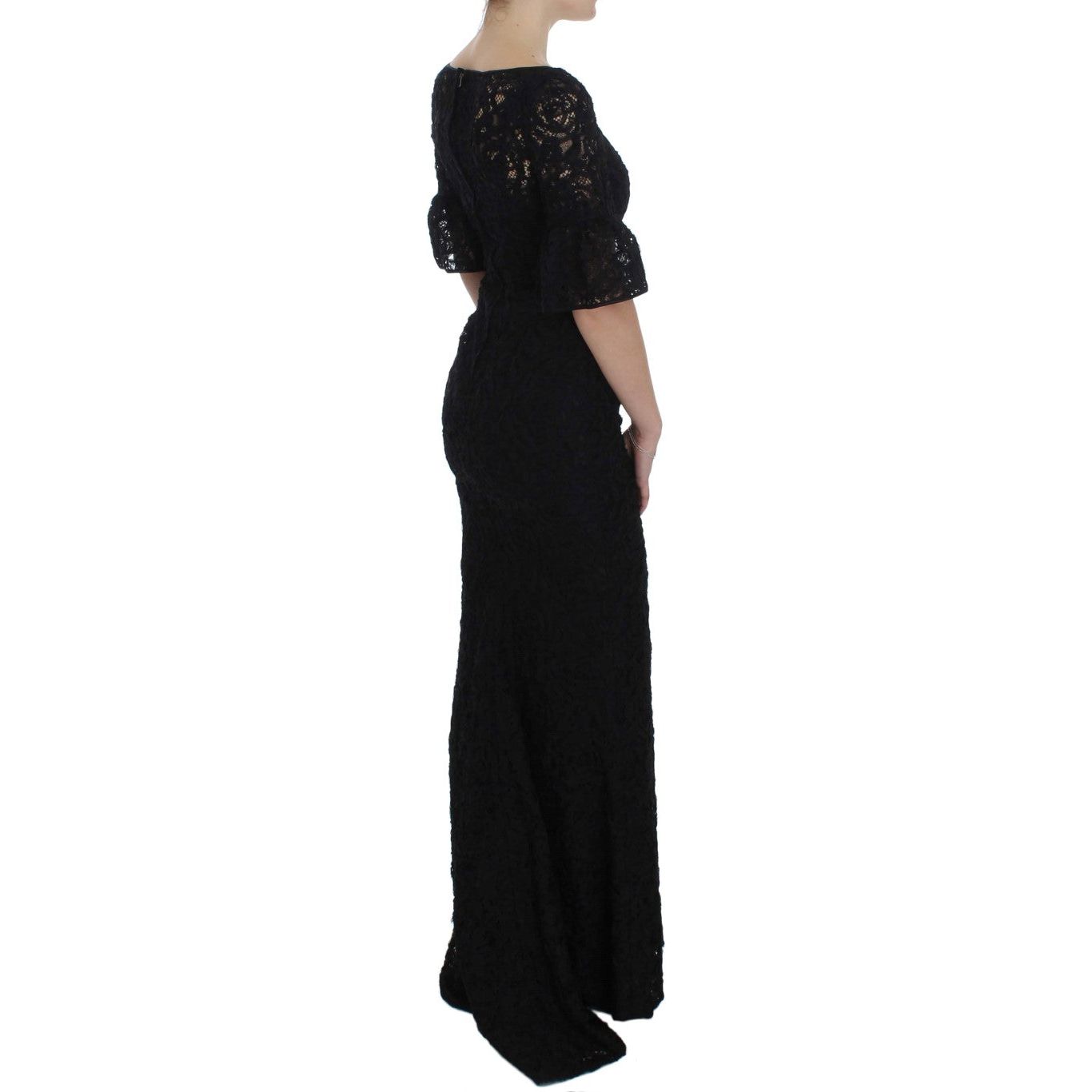 Elegant Black Floral Lace Maxi Dress