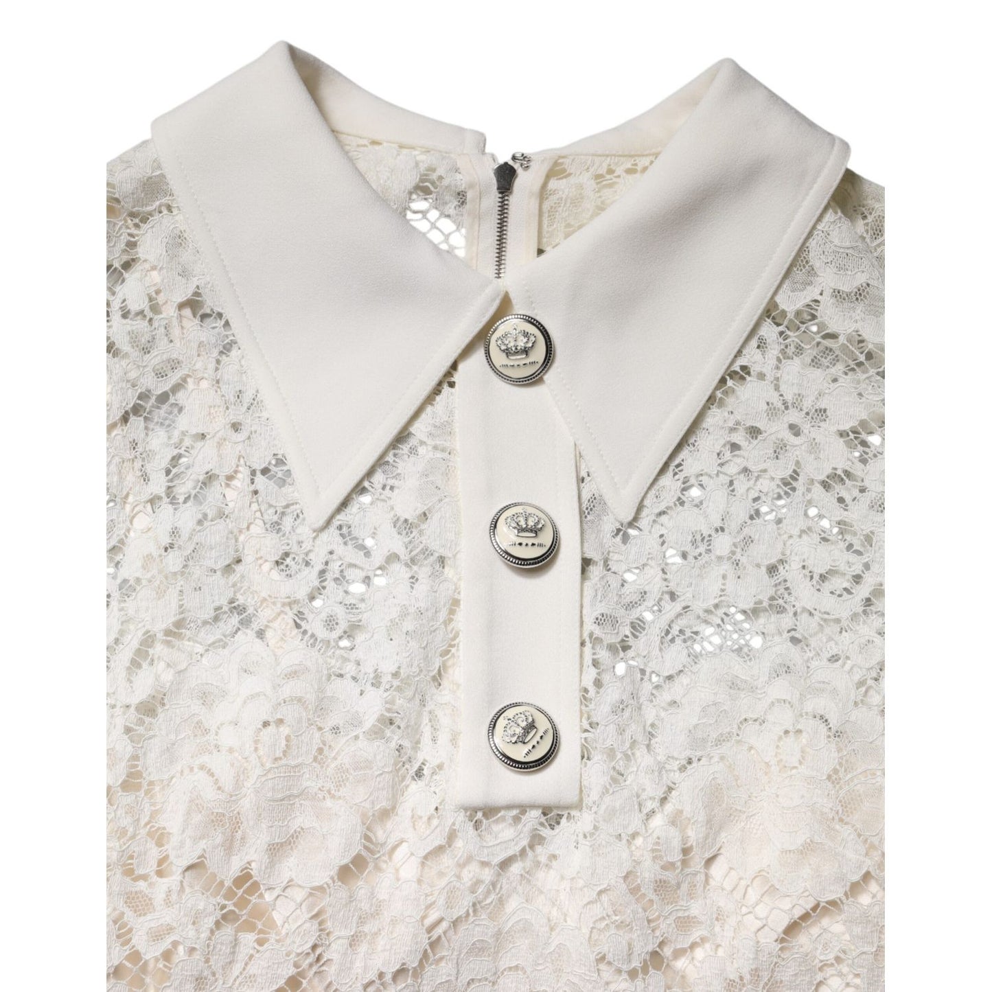 Dolce & Gabbana White Floral Lace Long Sleeves A-line Dress
