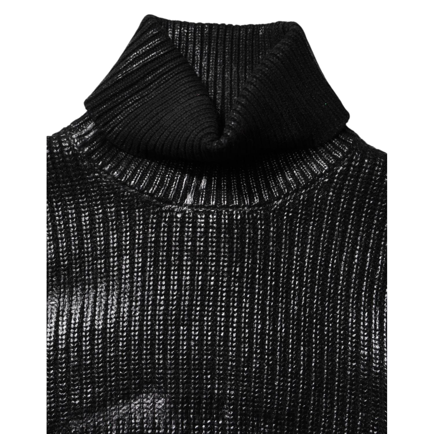 Dolce & Gabbana Black Wool Long Sleeve Turtleneck Cropped Top