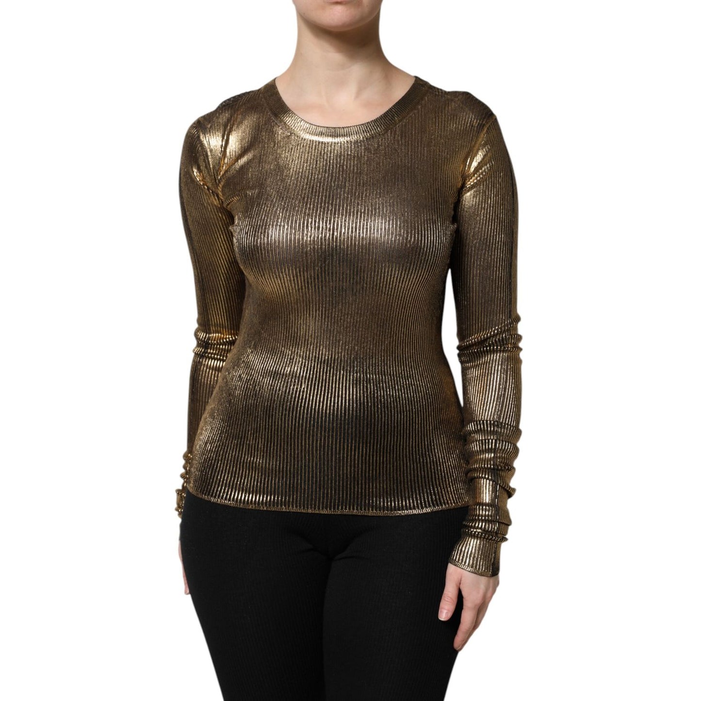 Dolce & Gabbana Gold Round Neck Long Sleeve Pullover Top