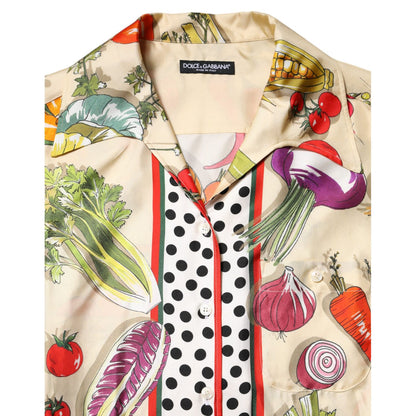 Dolce & Gabbana Multicolor Vegetables Silk Long Sleeves Top