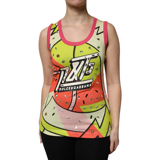 Dolce & Gabbana Multicolor Printed Crystal Embellishment Top Dolce & Gabbana