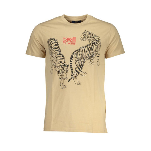 Cavalli Class Beige Cotton Men T-Shirt