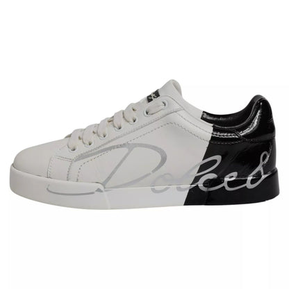 Dolce & Gabbana White Black Logo Portofino Men Sneaker Shoe
