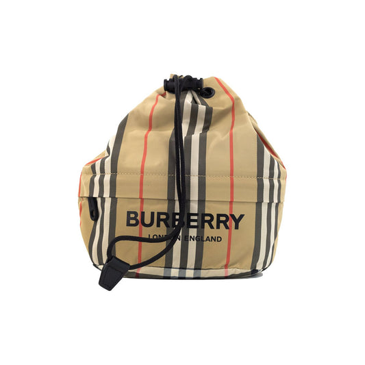 Burberry | Phoebe Heritage Stripe Beige Eco Nylon Drawstring Bucket Bag| McRichard Designer Brands   