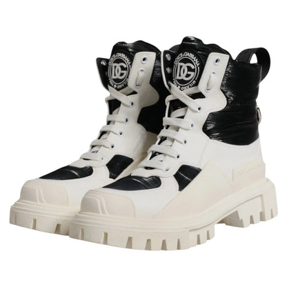Dolce & Gabbana White Padded Mid Calf Lace Up Boots Shoes