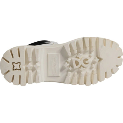 Dolce & Gabbana White Padded Mid Calf Lace Up Boots Shoes