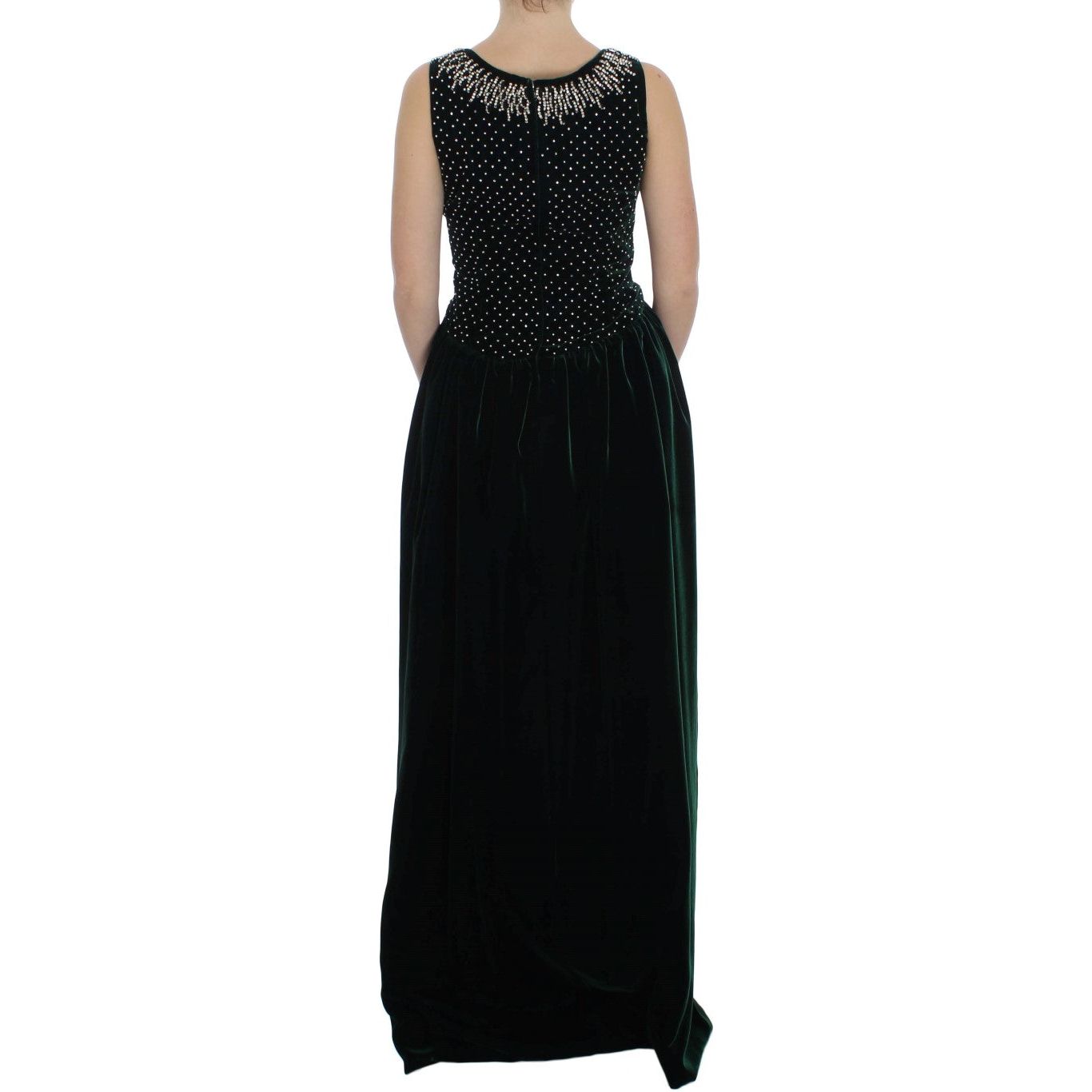 Dolce & Gabbana Enchanted Emerald Velvet Crystal Maxi Dress green-velvet-crystal-long-maxi-dress