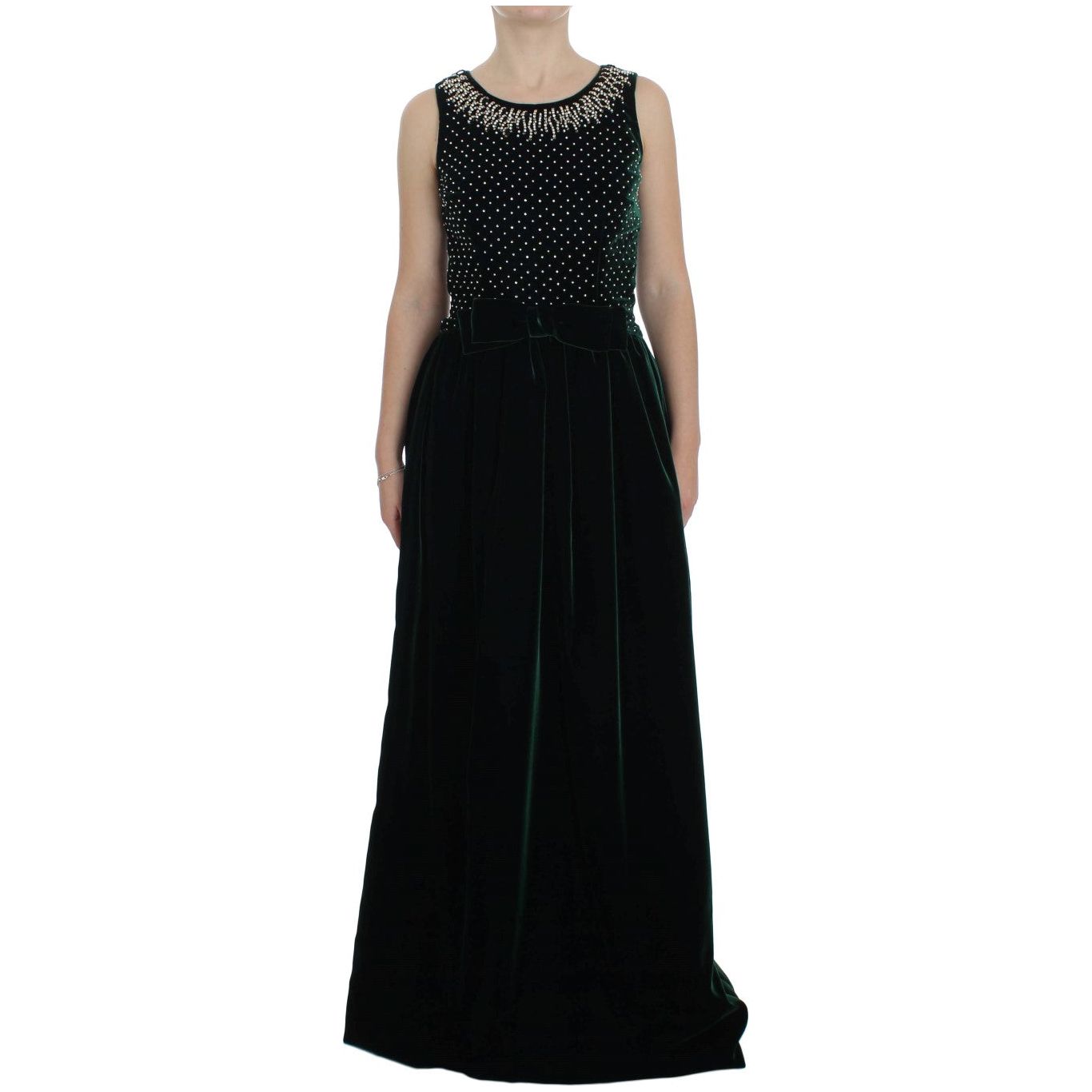 Dolce & Gabbana Enchanted Emerald Velvet Crystal Maxi Dress green-velvet-crystal-long-maxi-dress