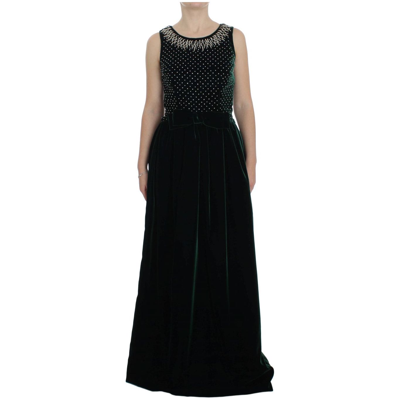 Enchanted Emerald Velvet Crystal Maxi Dress