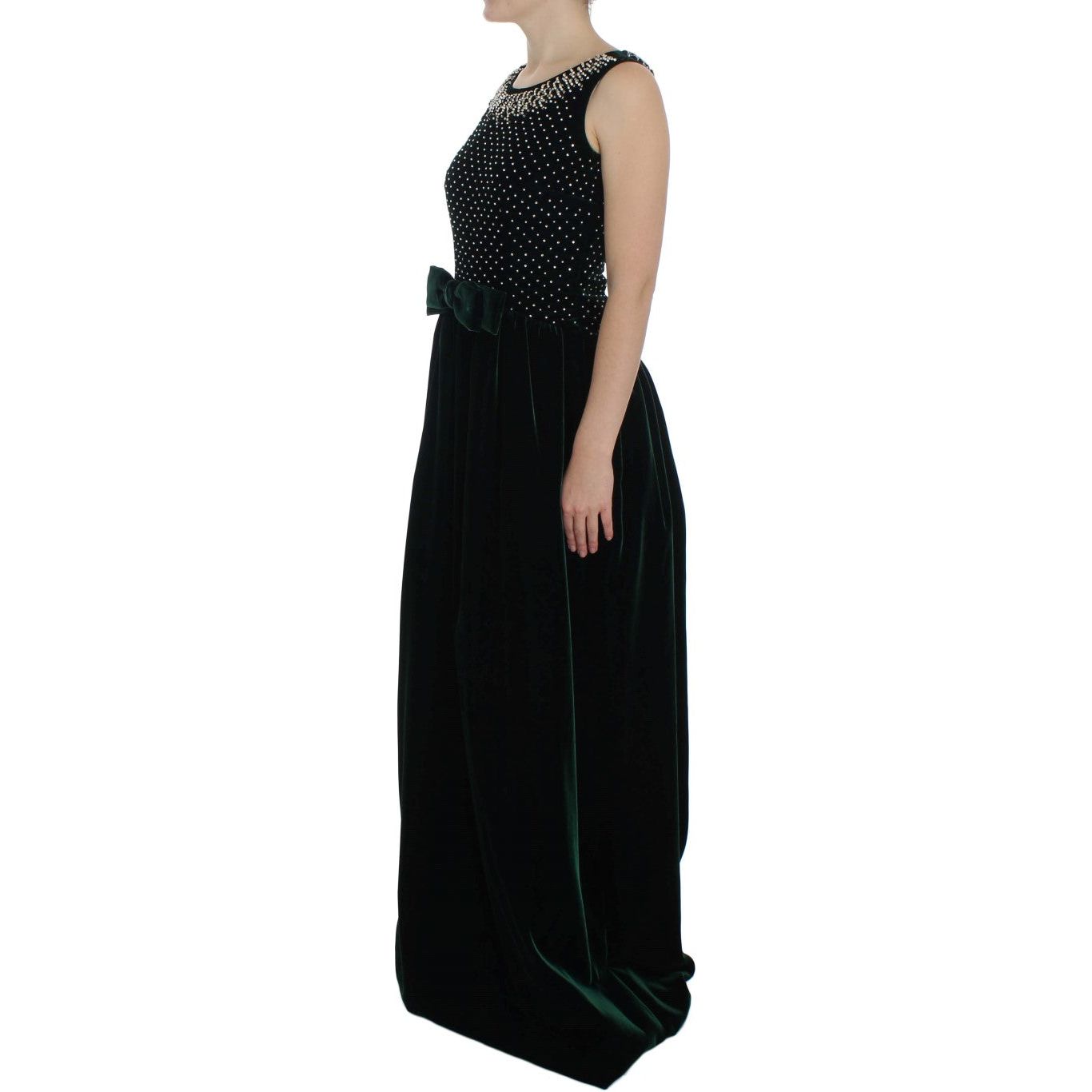 Enchanted Emerald Velvet Crystal Maxi Dress