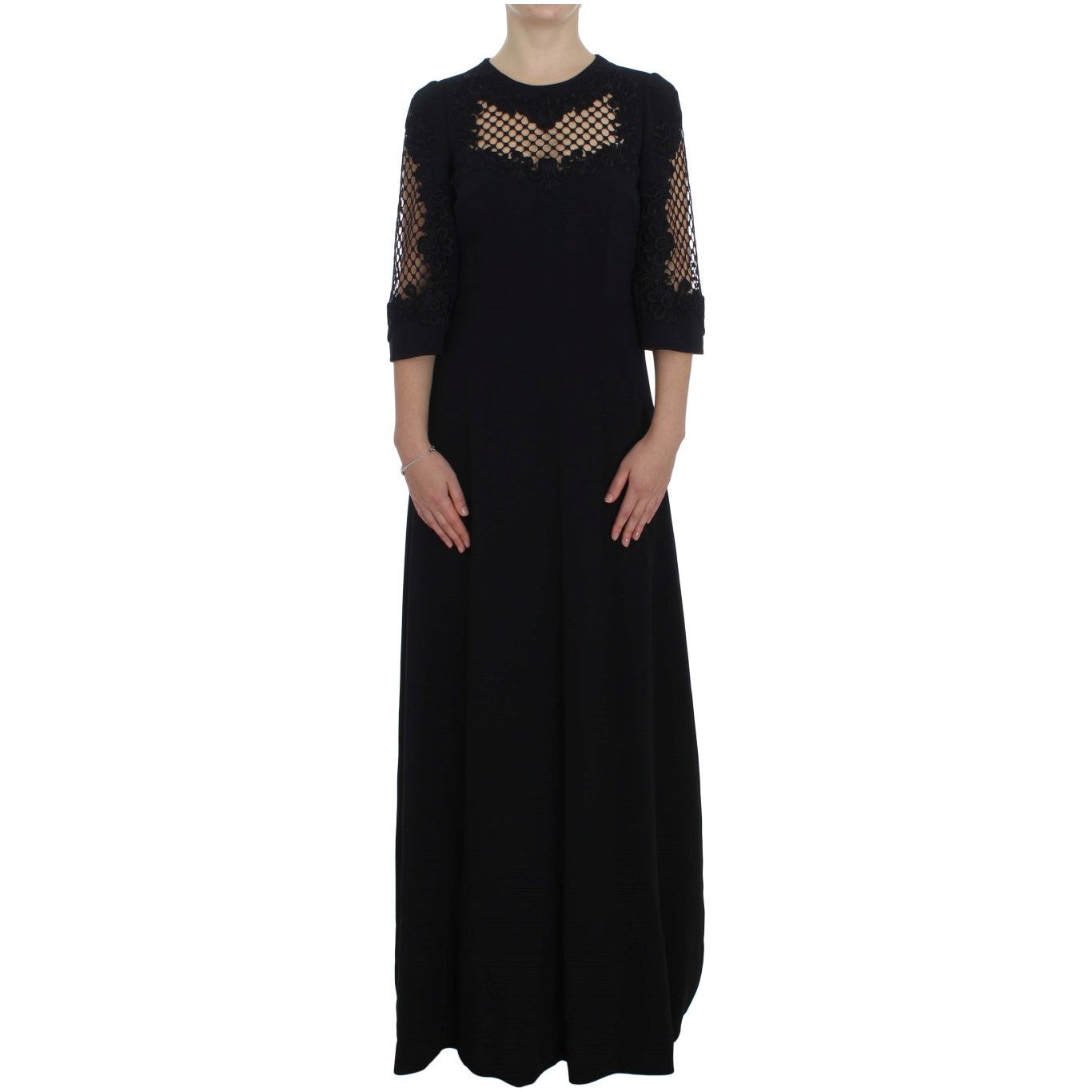 Elegant Black Wool Cutout Maxi Dress