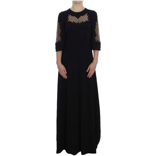 Dolce & Gabbana Elegant Black Wool Cutout Maxi Dress Dolce & Gabbana