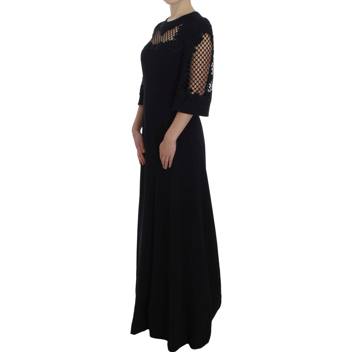 Elegant Black Wool Cutout Maxi Dress