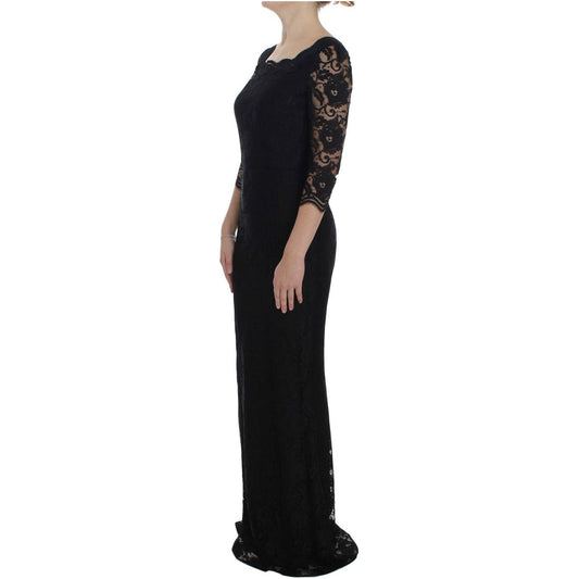 Dolce & Gabbana Elegant Black Floral Lace Maxi Dress black-floral-lace-long-ball-maxi-dress