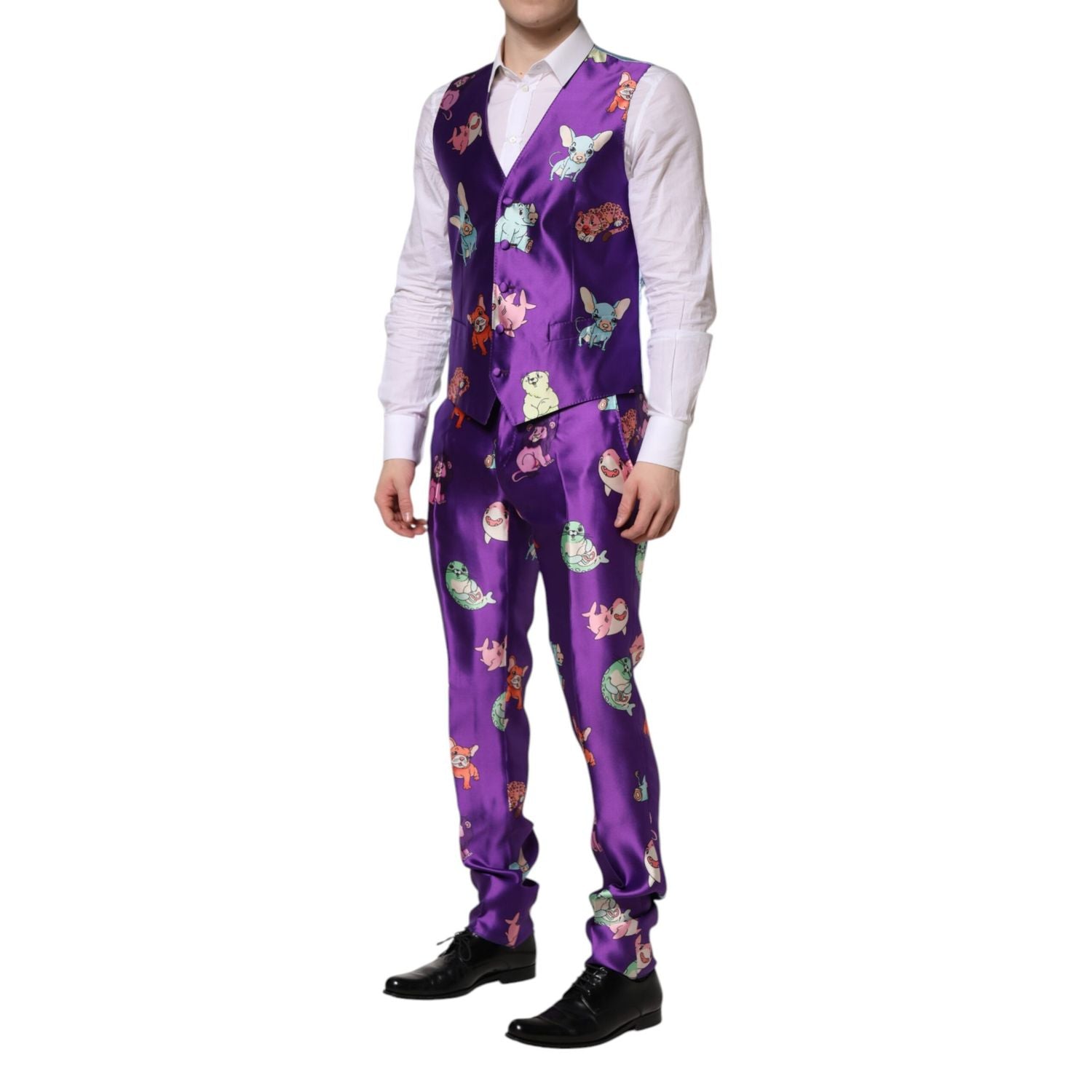 Dolce & Gabbana Purple Silk Animal Print 3 Piece Suit