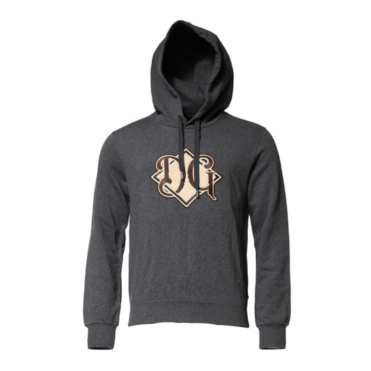 Dolce & Gabbana Gray Logo Patch Hooded Sweatshirt Sweater Dolce & Gabbana