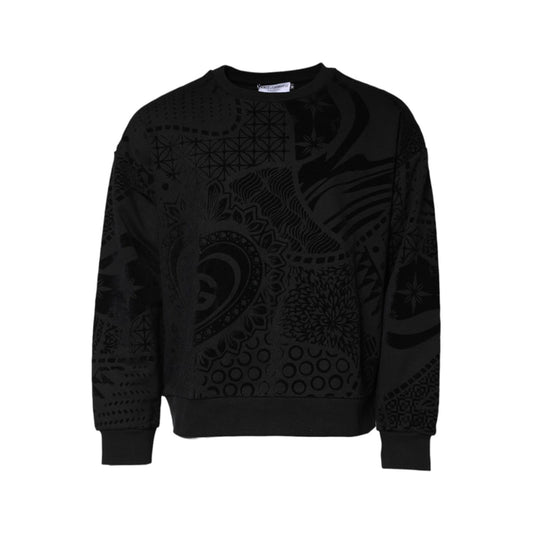 Dolce & Gabbana Black Printed Crew Neck Sweatshirt Sweater