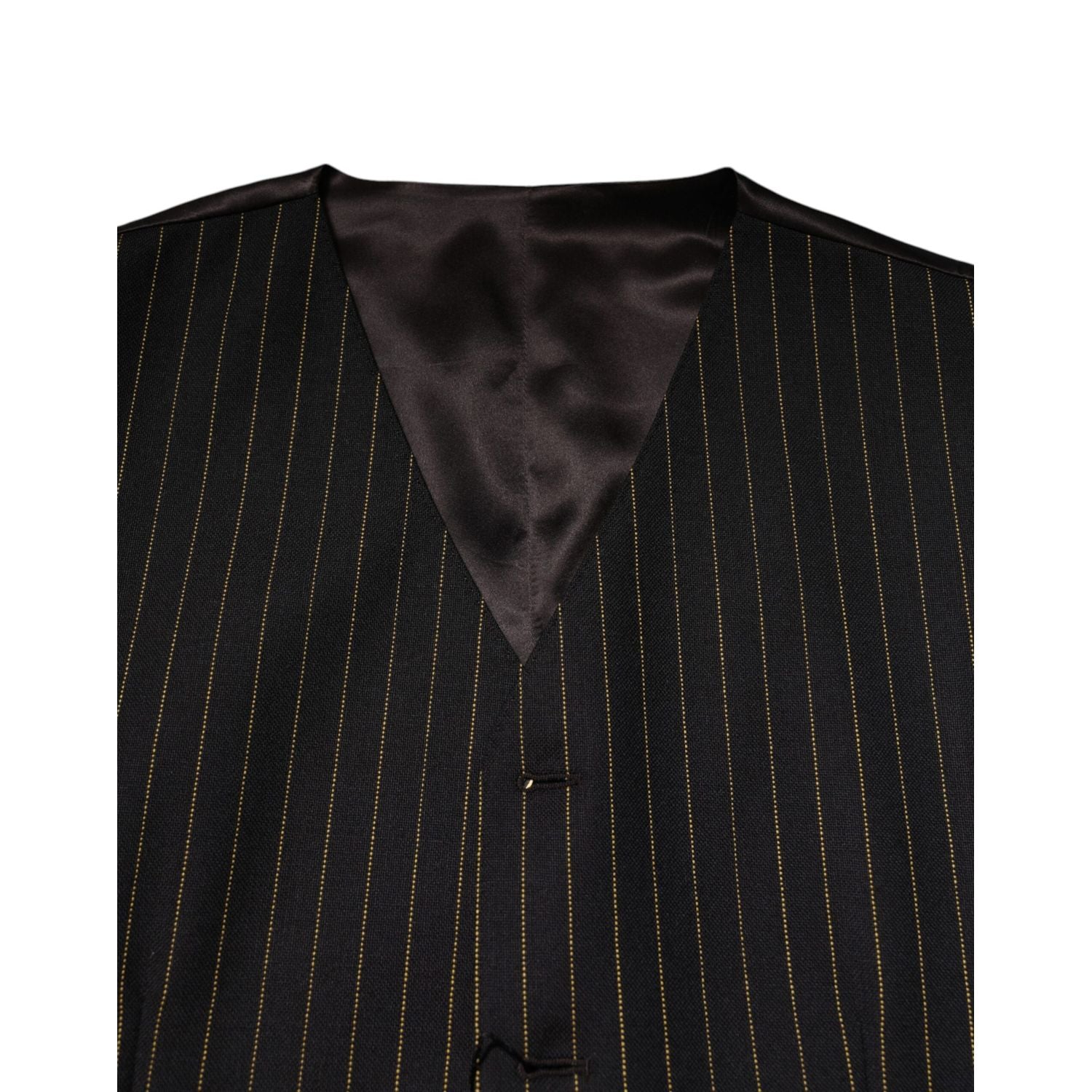 Dolce & Gabbana Black Stripes Wool Formal Men Waistcoat Vest