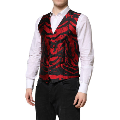 Dolce & Gabbana Red Black Stripe Dress Formal Waistcoat Vest