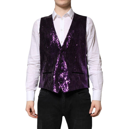 Dolce & Gabbana Purple Sequined Dress Formal Waistcoat Vest